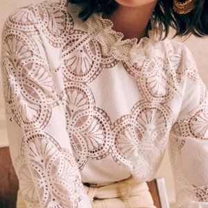 Bacall Lace Blouse, Size 4/36, White